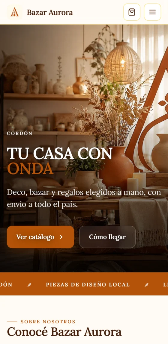 Página de Bazar Aurora en un celular