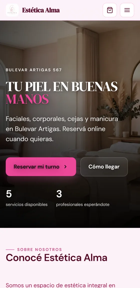 Página de Estética Alma en un celular